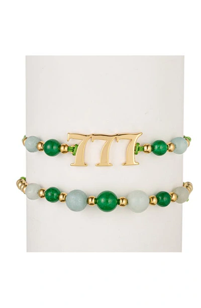 Eye Candy Los Angeles Set Of 2 Angel Number Stretch Bracelets In Green