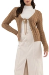 Blu Pepper Front Tie Cable Knit Cardigan In Brown