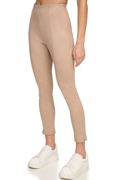 Andrew Marc Sport High Waist Faux Suede Leggings In Camel