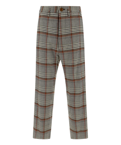 Vivienne Westwood Tartan Checkered Trousers With Back And Side Pockets In Brown