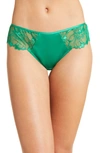 Etam Amaryllis Lace & Satin Hipster Panties In Grass Green