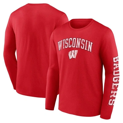 Fanatics Branded Red Wisconsin Badgers Distressed Arch Over Logo Long Sleeve T-shirt
