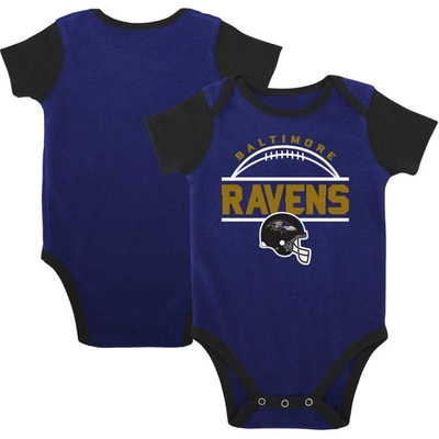 Outerstuff Babies' Newborn & Infant Purple/black Baltimore Ravens Home Field Advantage Three-piece Bodysuit, Bib & Boot