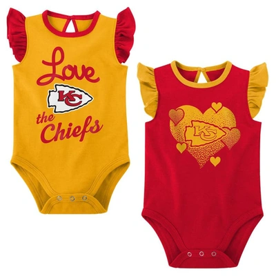 Outerstuff Babies' Girls Newborn & Infant Red/gold Kansas City Chiefs Spread The Love 2-pack Bodysuit Set