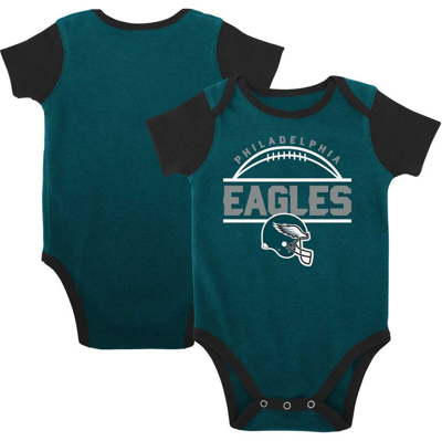 Outerstuff Babies' Newborn & Infant Midnight Green/black Philadelphia Eagles Home Field Advantage Three-piece Bodysuit,