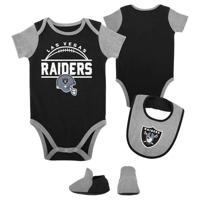 Outerstuff Babies' Newborn And Infant Boys And Girls Black, Heather Gray Las Vegas Raiders Home Field Advantage Three-p