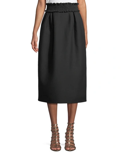 Valentino Smock-waist A-line Crepe Wool-blend Ankle-length Skirt