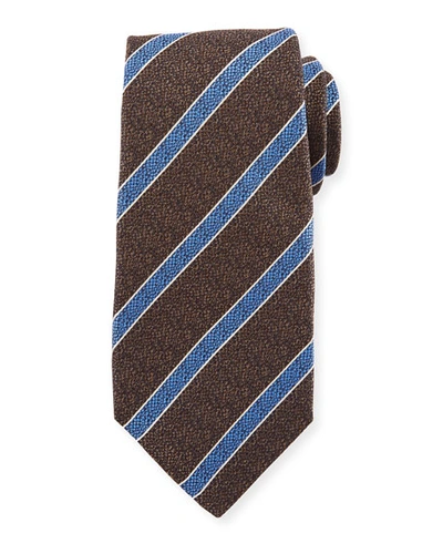 Kiton Textured Medium Stripe Silk Tie, Brown