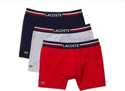 Lacoste Men Boxer Briefs 3-pack French Flag Iconic Lifestyle In Red Blue Gray In Multi