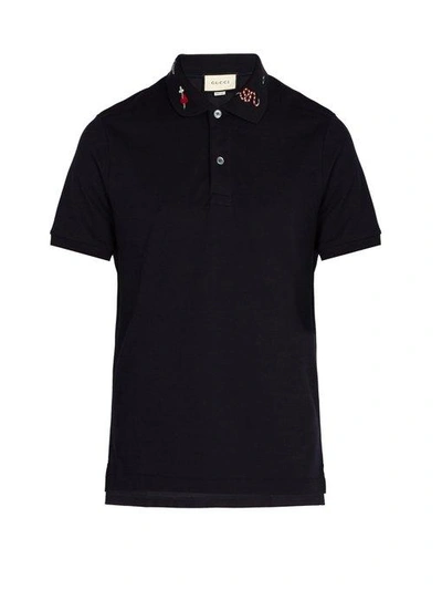 Gucci Navy Piqué Stretch-cotton Polo Shirt