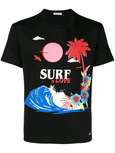 Valentino Surf Is Love-print Crew-neckline Cotton T-shirt In Black
