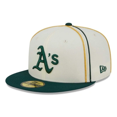 New Era Men's  Cream, Green Oakland Athletics Chrome Sutash 59fifty Fitted Hat In Cream,green