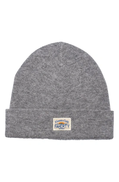 Faherty Core Logo Beanie In Grey Heather