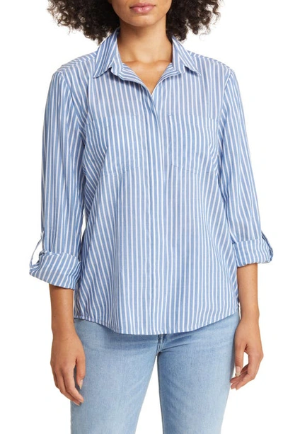 Beachlunchlounge Stripe Cotton & Modal Button-up Shirt In Ocean Air