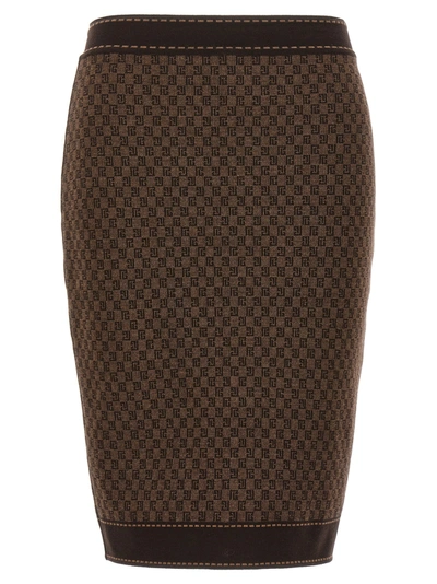 Balmain Mini Monogram Jacquard Skirt In Brown