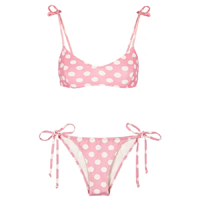 Lisa Marie Fernandez Nicole Polka-dot Crepe Bikini In Pink And White