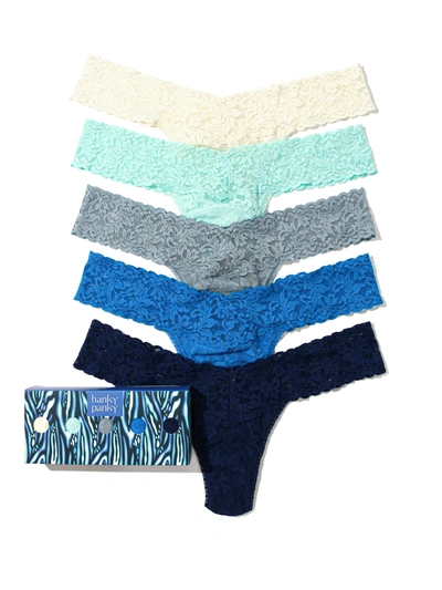 Hanky Panky 5 Pack Signature Lace Low Rise Thongs In Printed Box In Ivor/ Cele/ Grym/ Bsea/ Oxfb