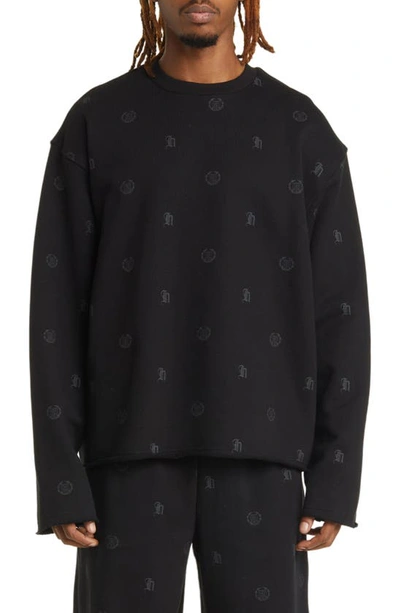 Honor The Gift Crest Monogram Raw Edge Pullover Sweater In Black