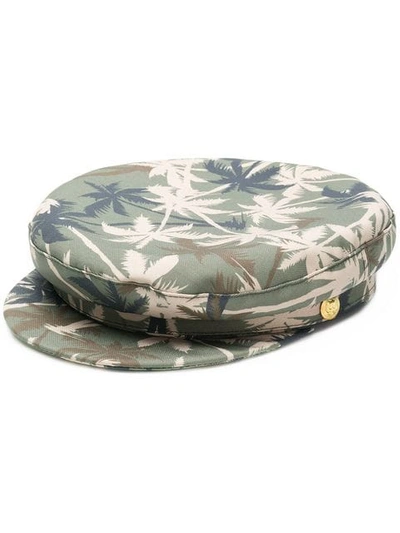 Manokhi Palm Tree Print Biker Cap In Green