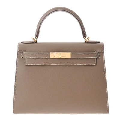 Hermes Hermès Kelly 28 Grey Leather Handbag ()