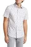 Bugatchi Miles Ooohcotton® Floral Short Sleeve Button-up Shirt In Salmon