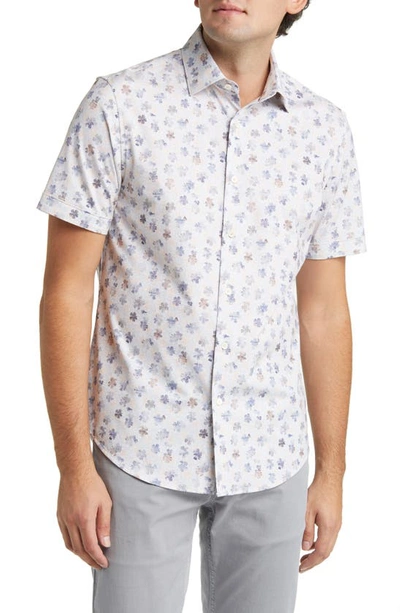 Bugatchi Miles Ooohcotton® Floral Short Sleeve Button-up Shirt In Salmon