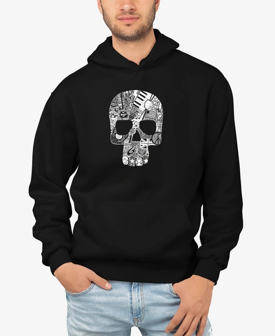 La Pop Art Men's Rock N Roll Skull Word Art Hooded Sweatshirt In Black