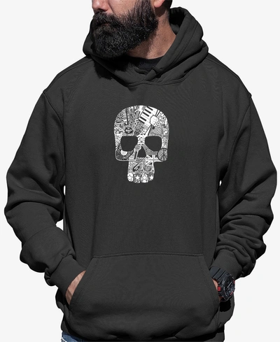 La Pop Art Men's Rock N Roll Skull Word Art Hooded Sweatshirt In Dark Gray