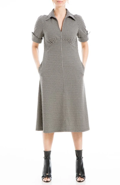 Max Studio Short Sleeve A-line Dress In Black/ Cream-b236207
