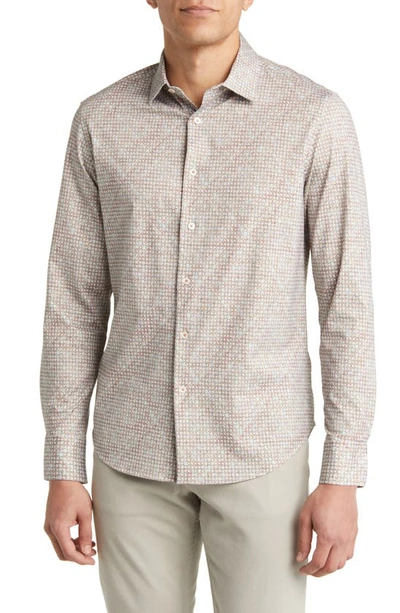 Bugatchi James Ooohcotton® Geometric Print Button-up Shirt In Salmon