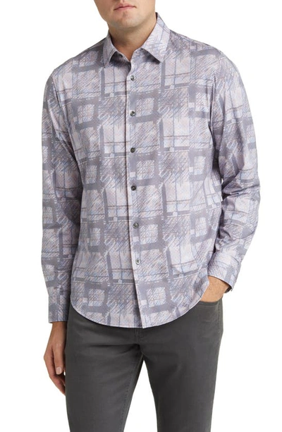 Bugatchi James Ooohcotton® Abstract Print Stretch Cotton Button-up Shirt In Cement
