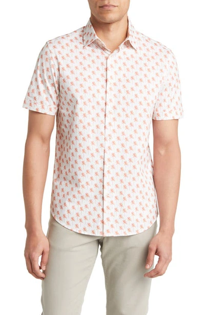Bugatchi Miles Ooohcotton® Palm Print Short Sleeve Button-up Shirt In Chalk