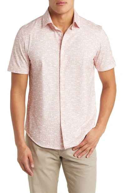 Bugatchi Miles Ooohcotton® Fish Print Short Sleeve Button-up Shirt In Dusty-pink