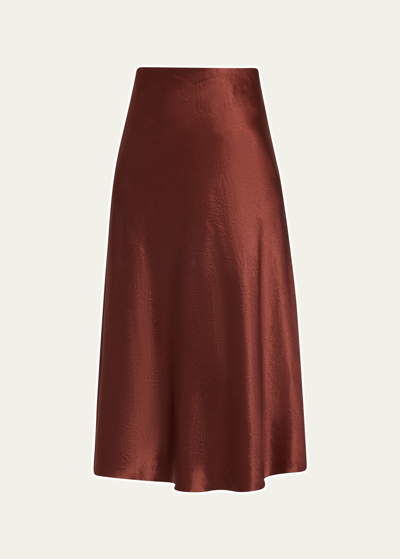 Vince Bias Satin Midi Skirt In Red