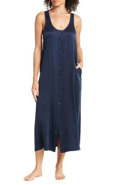 Lunya Washable Silk Racerback Tank Nightgown In Deep Blue