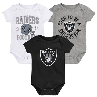 Outerstuff Babies' Infant Black/white/gray Las Vegas Raiders Born To Be 3-pack Bodysuit Set