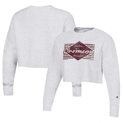 Champion Heather Gray Harvard Crimson Reverse Weave Cropped Pullover Sweatshirt