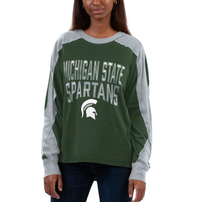 G-iii 4her By Carl Banks Women's  Green, Gray Michigan State Spartans Smash Oversized Long Sleeve T-s In Green,gray