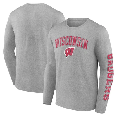 Fanatics Branded Heather Gray Wisconsin Badgers Distressed Arch Over Logo Long Sleeve T-shirt
