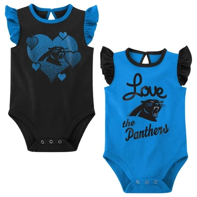 Outerstuff Babies' Girls Newborn & Infant Black/blue Carolina Trouserhers Spread The Love 2-pack Bodysuit Set