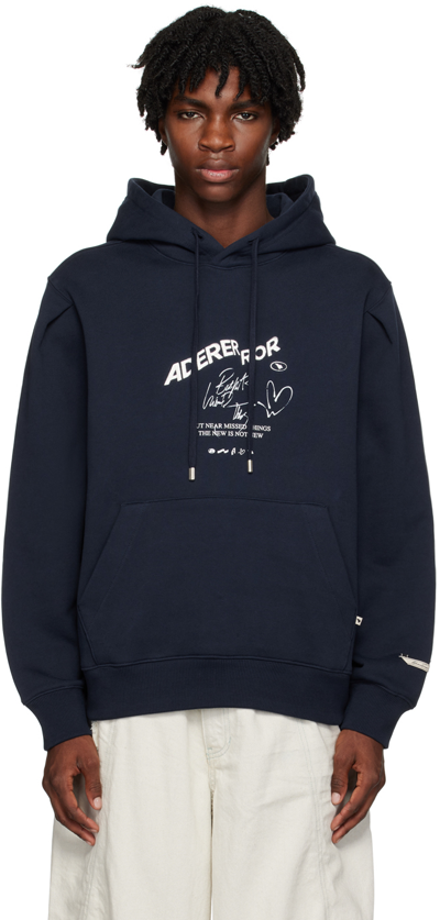 Ader Error Logo-print Drawstring Hoodie In Blue