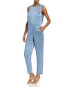 Theory Remaline Pinafore Sateen Jumpsuit In Blue Heron