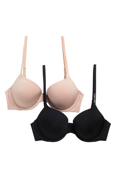 Calvin Klein Pure Micro Lightly Lined Demi Bra In 6xy Black/ Cedar