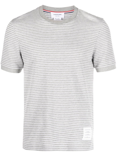 Thom Browne Pinstripe Pattern Cotton T-shirt In Grey