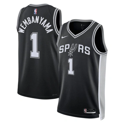 Nike Mens Victor Wembanyama  Spurs Dri-fit Swingman Jersey In Black/white