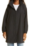 Eileen Fisher Stand Collar Hidden Hood Organic Cotton Blend Coat In Black