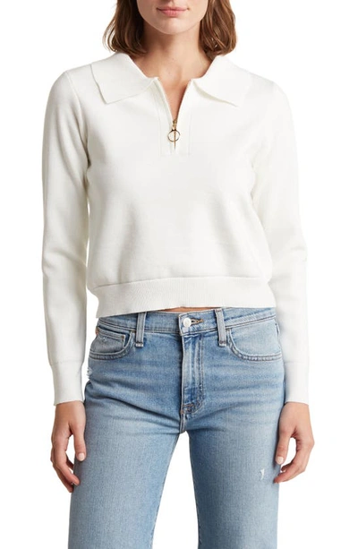 Love By Design Annie Quarter Zip Crop Sweater In Marshmallow