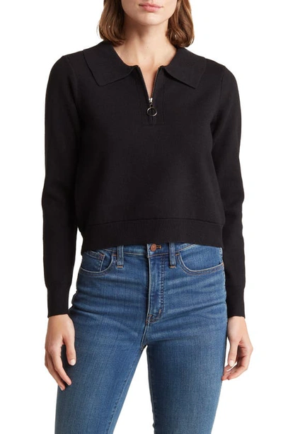 Love By Design Annie Quarter Zip Crop Sweater In Black