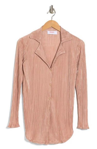 Renee C Plissé Button-down Top In Rose