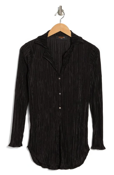 Renee C Plissé Button-down Top In Black